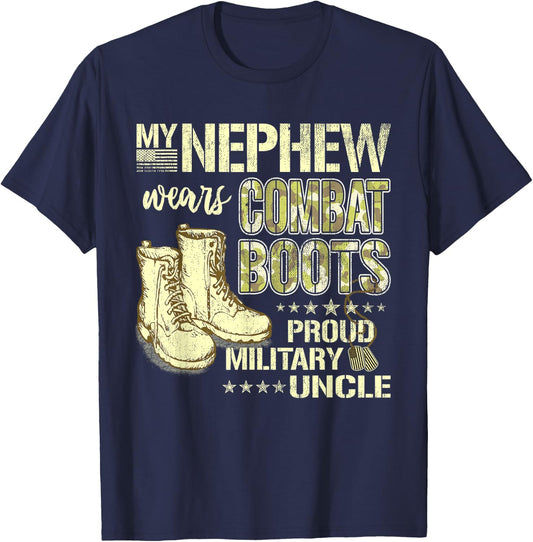 My Nephew Wears Combat Boots Dog Tags Proud Military Uncle T-Shirt - T-Shirt | Navy