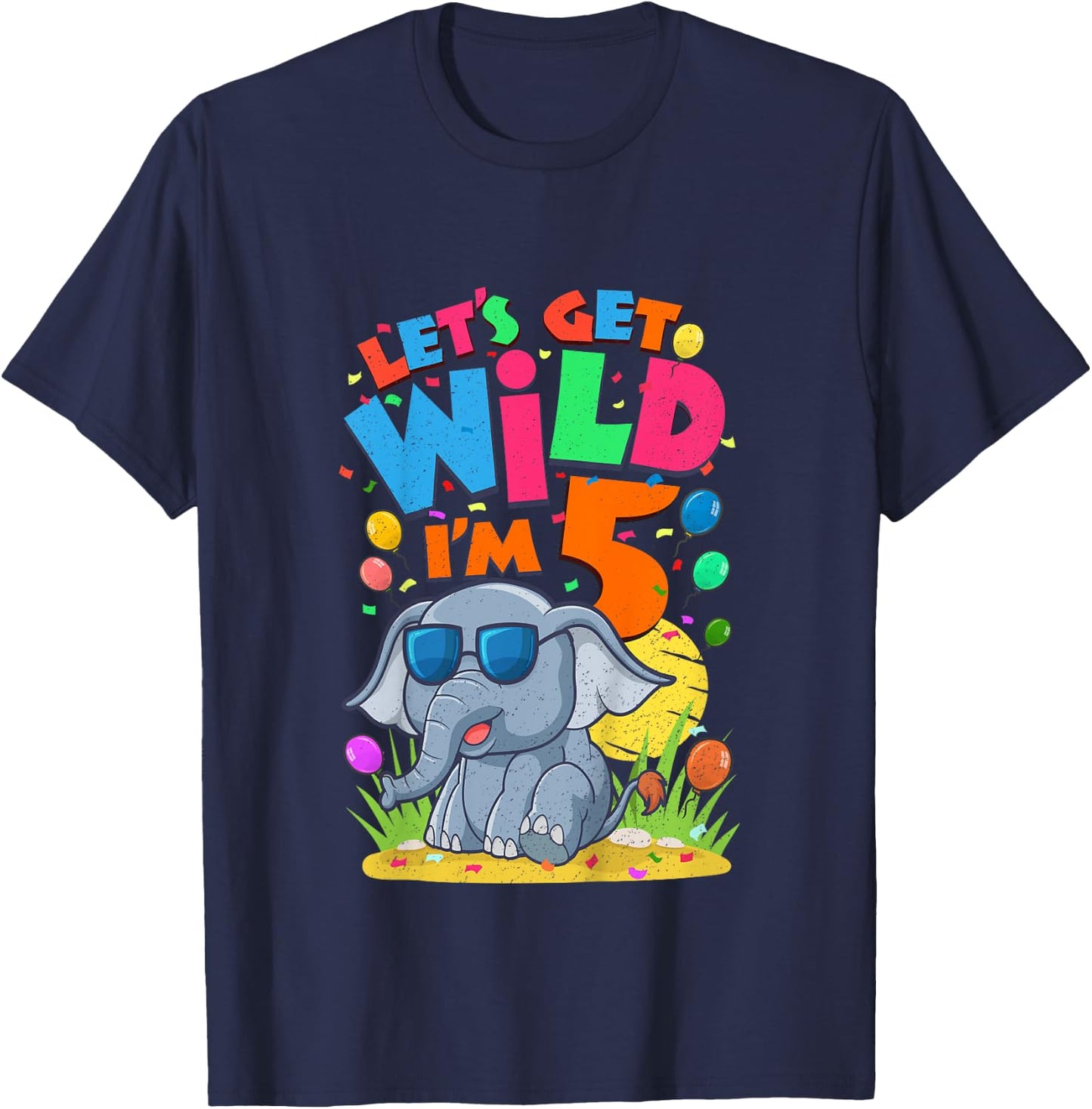 Kids Elephant Birthday Party 5 Year Old Boy 5th BDay Jungle Zoo T-Shirt - T-Shirt | Navy
