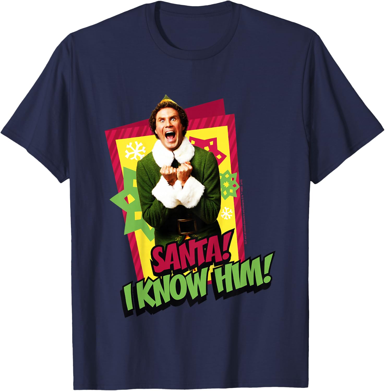 Kids Elf Buddy I Know Santa Bold Text Poster T-Shirt - T-Shirt | Navy