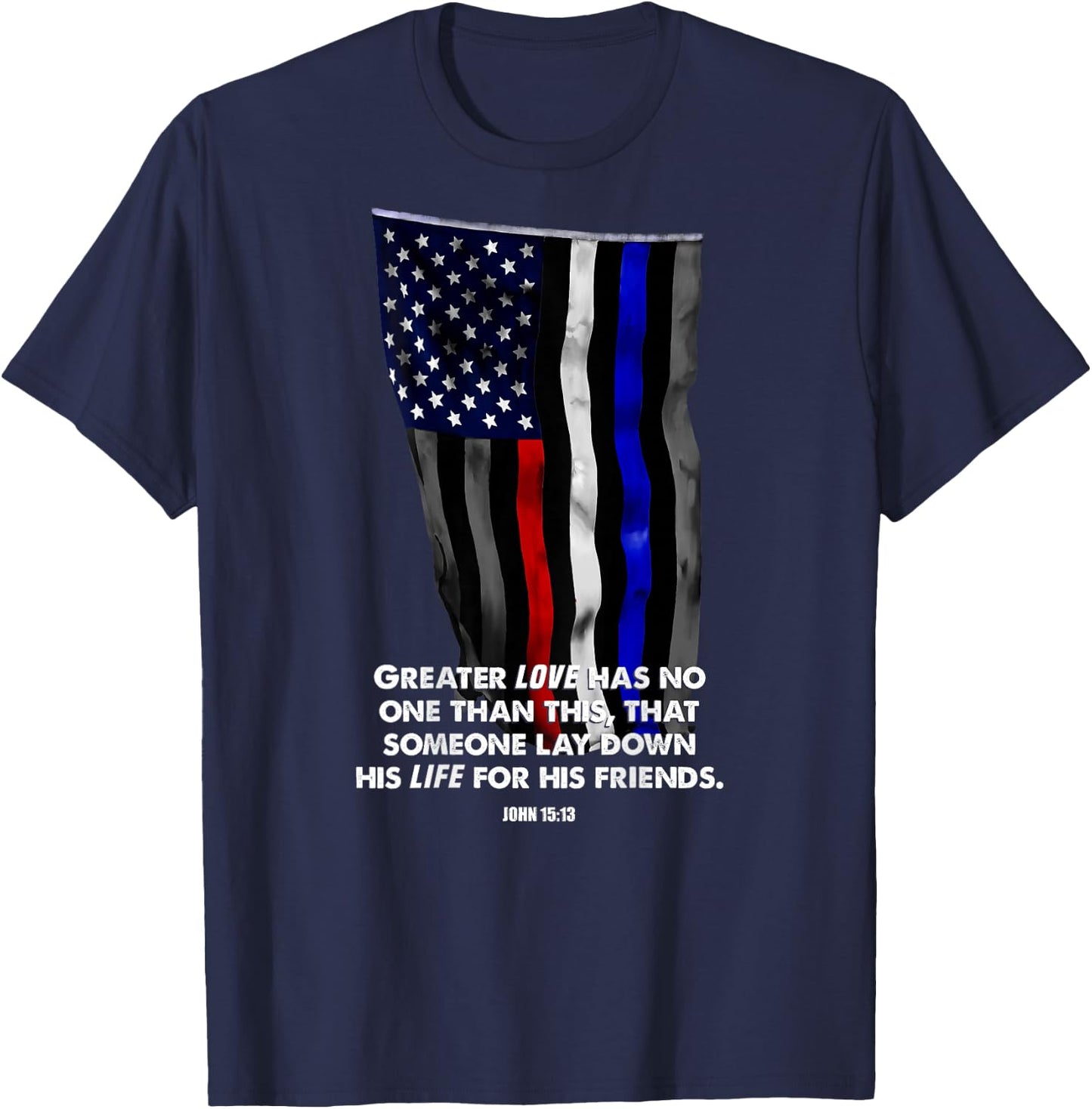 Police Fire EMS First Responder Bible Verse Flag T-Shirt - T-Shirt | Navy