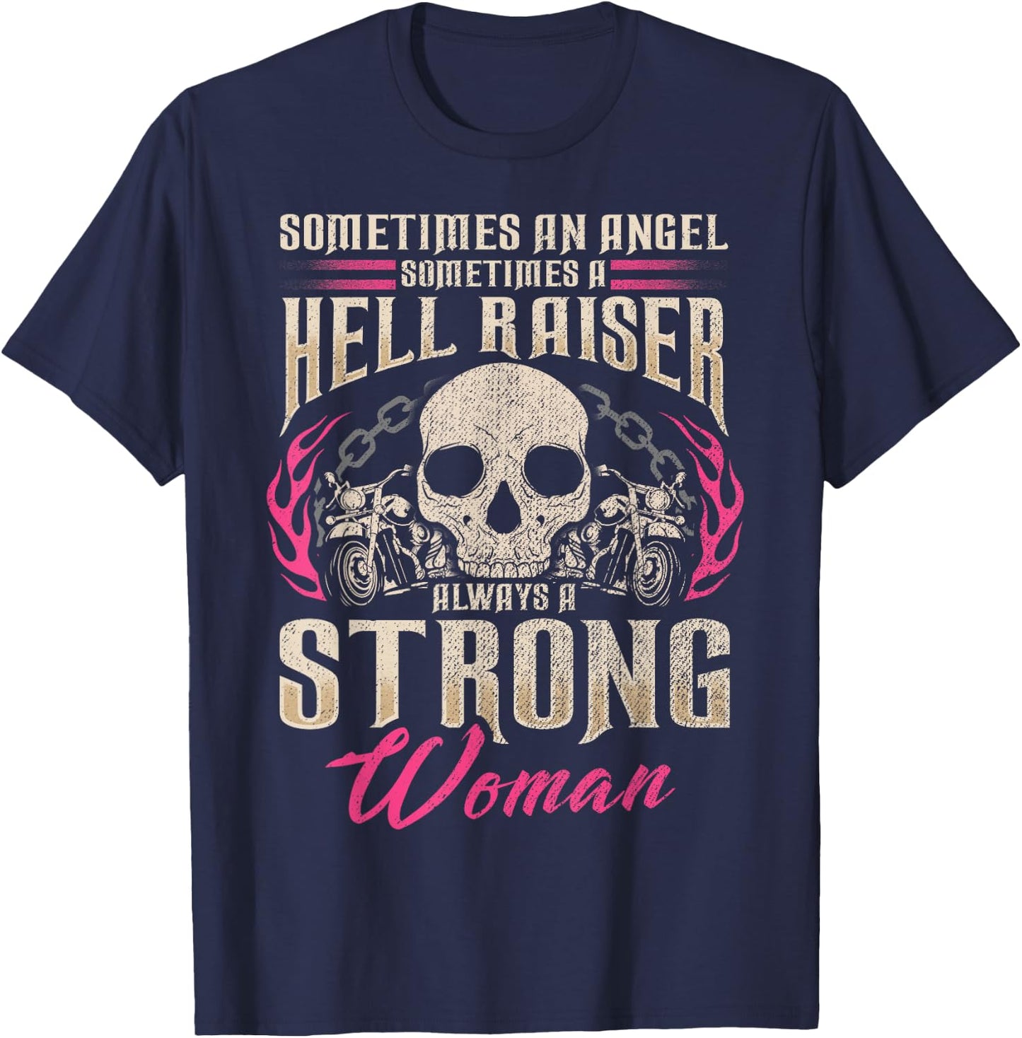 Biker Bitch Gift Motorcycle Angel Bright Raiser Strong Woman T-Shirt - T-Shirt | Navy
