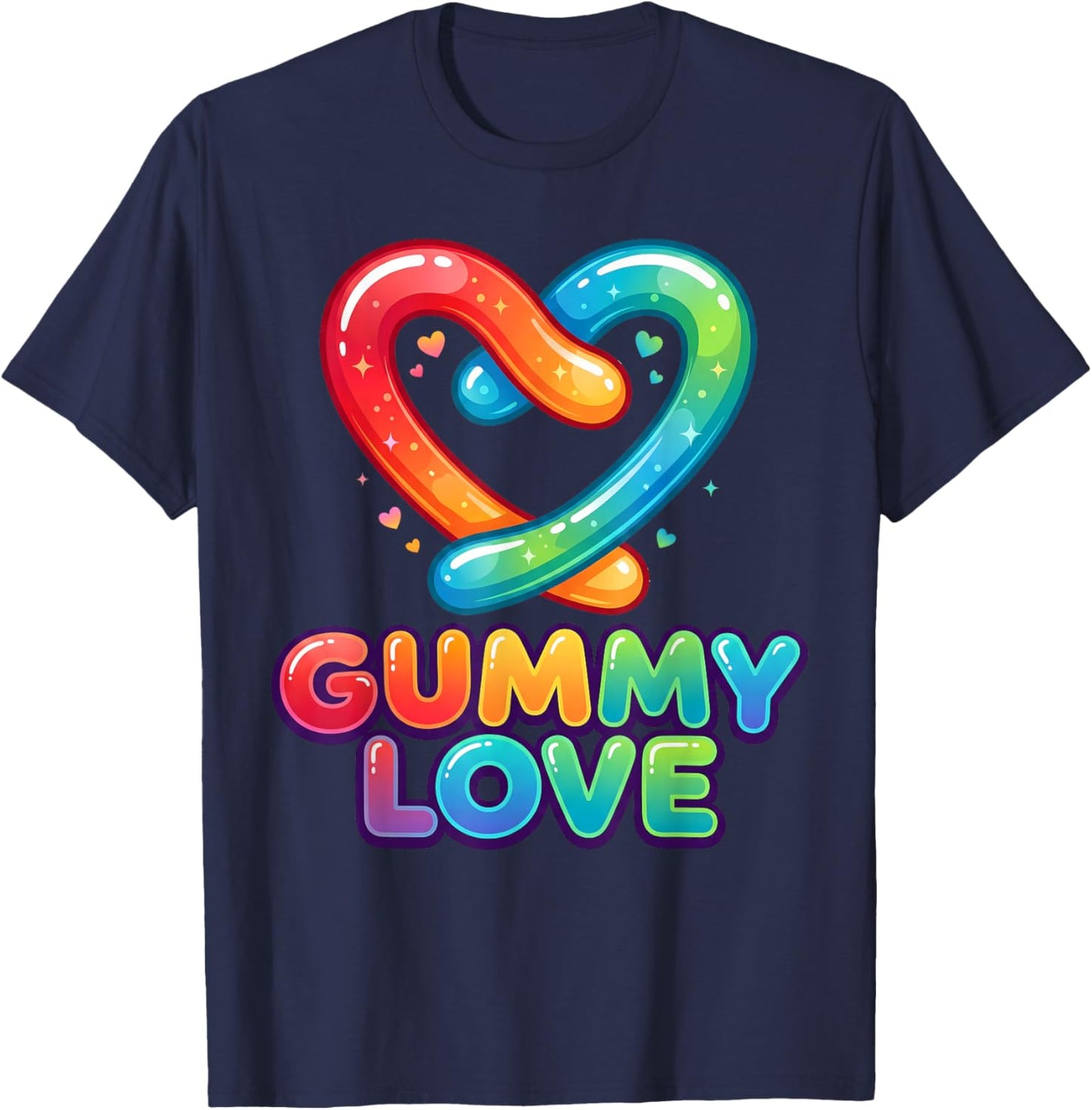 Gummy Love Worms Heart Cute Candy Valentine Graphic T-Shirt - T-Shirt | Navy