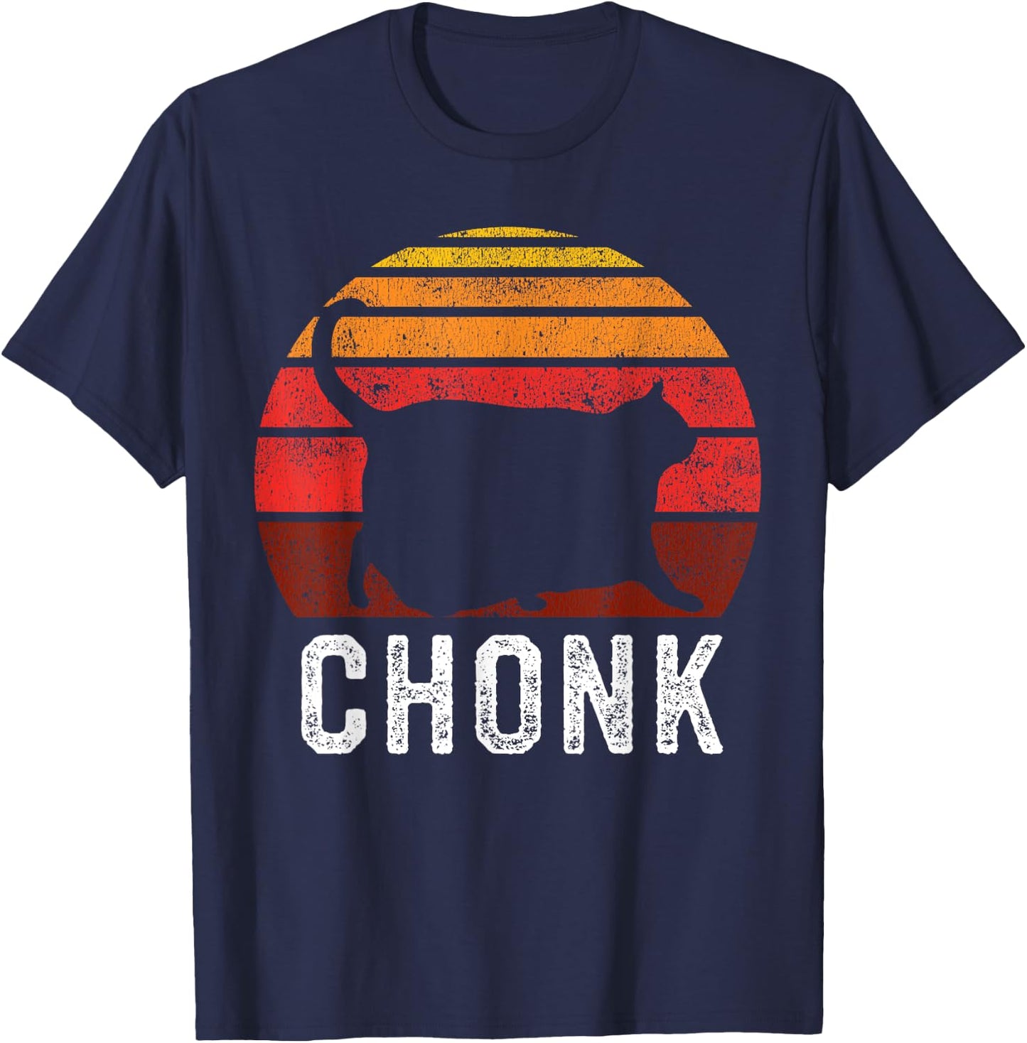 Funny Fat Cats Meme, Chonk Cat T-Shirt - T-Shirt | Navy