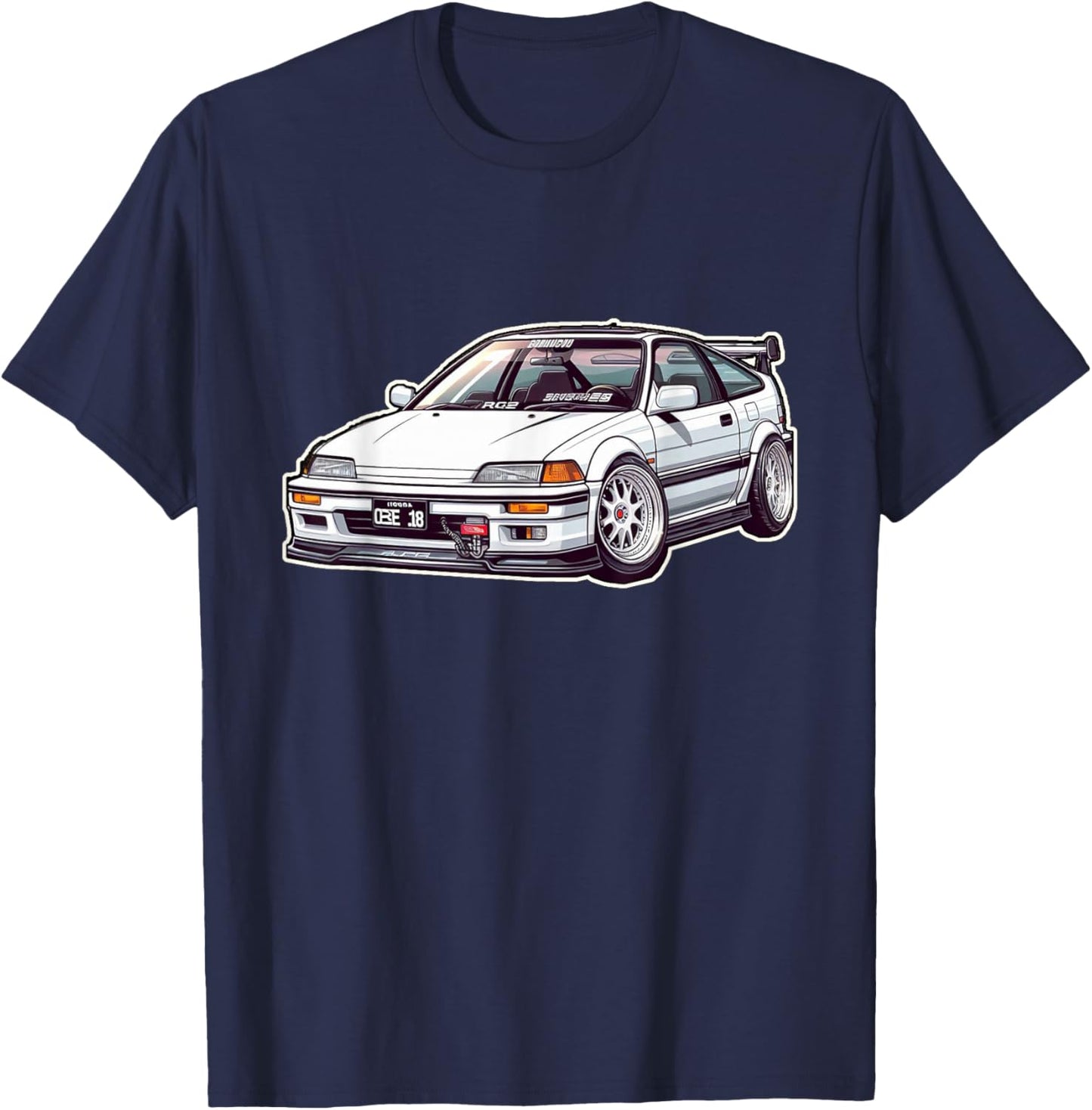 Jdm Euro Car Scene CR-X Hatch DOHC b16 Tuning Drift Import T-Shirt - T-Shirt | Navy