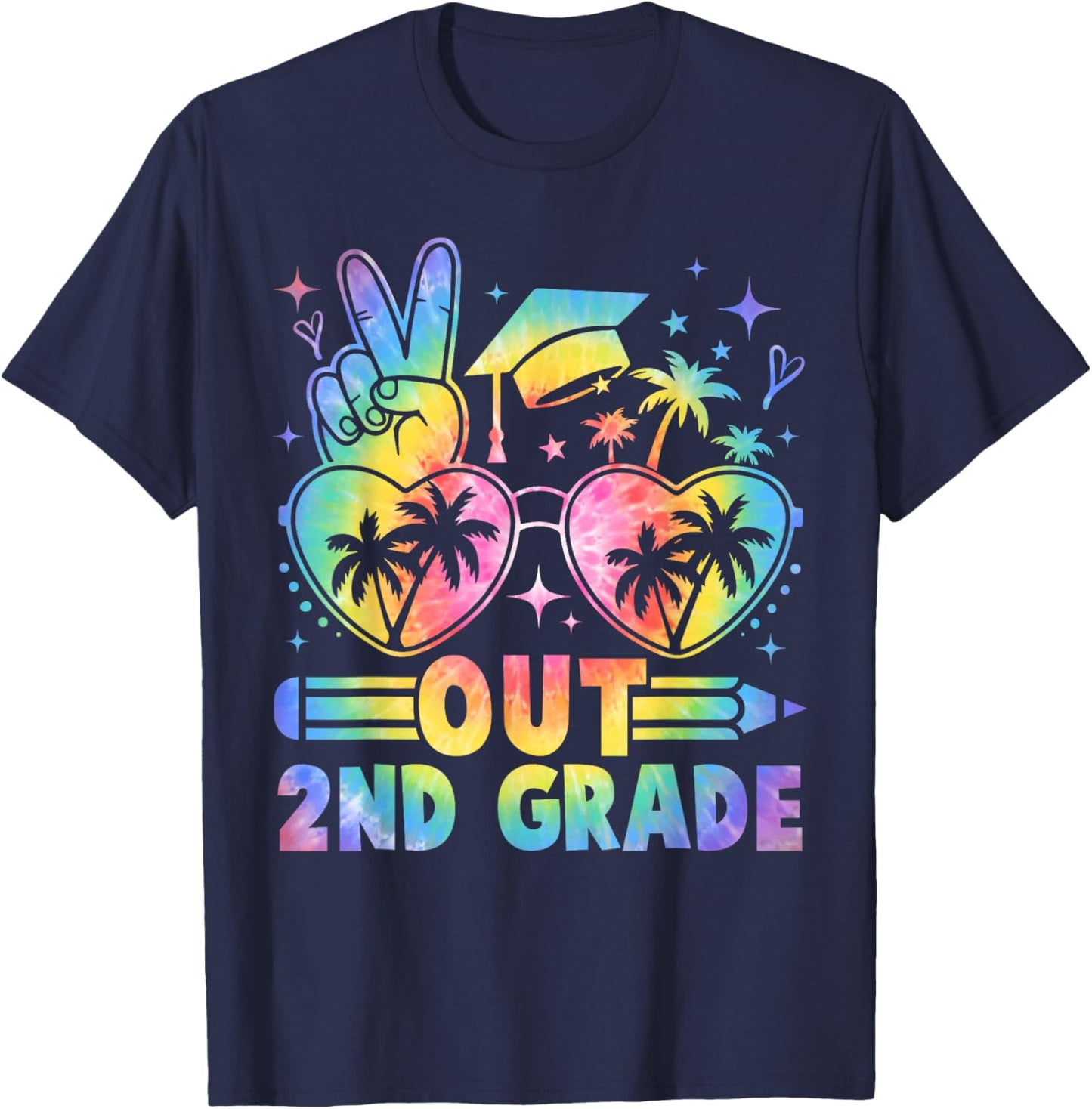 Peace Out Second Grade Cute Tie Dye Last Day Of 2nd Grade T-Shirt - T-Shirt | Navy
