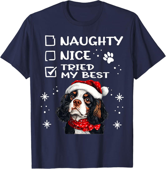 Cute Cavalier King Charles Spaniel Dog Christmas Naughty T-Shirt - T-Shirt | Navy