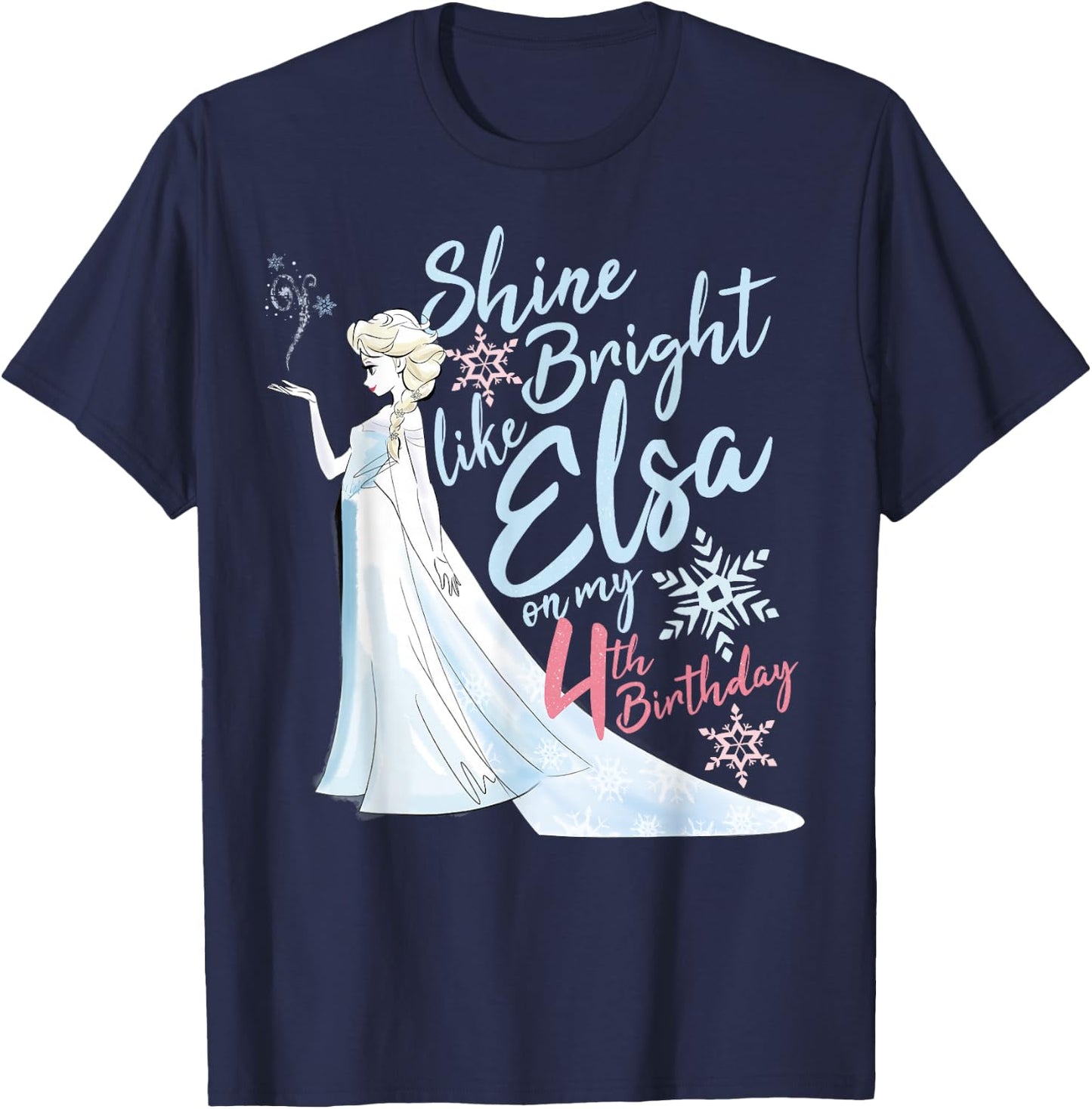 Disney Frozen Elsa Shine Bright On My 4th Birthday T-Shirt - T-Shirt | Navy