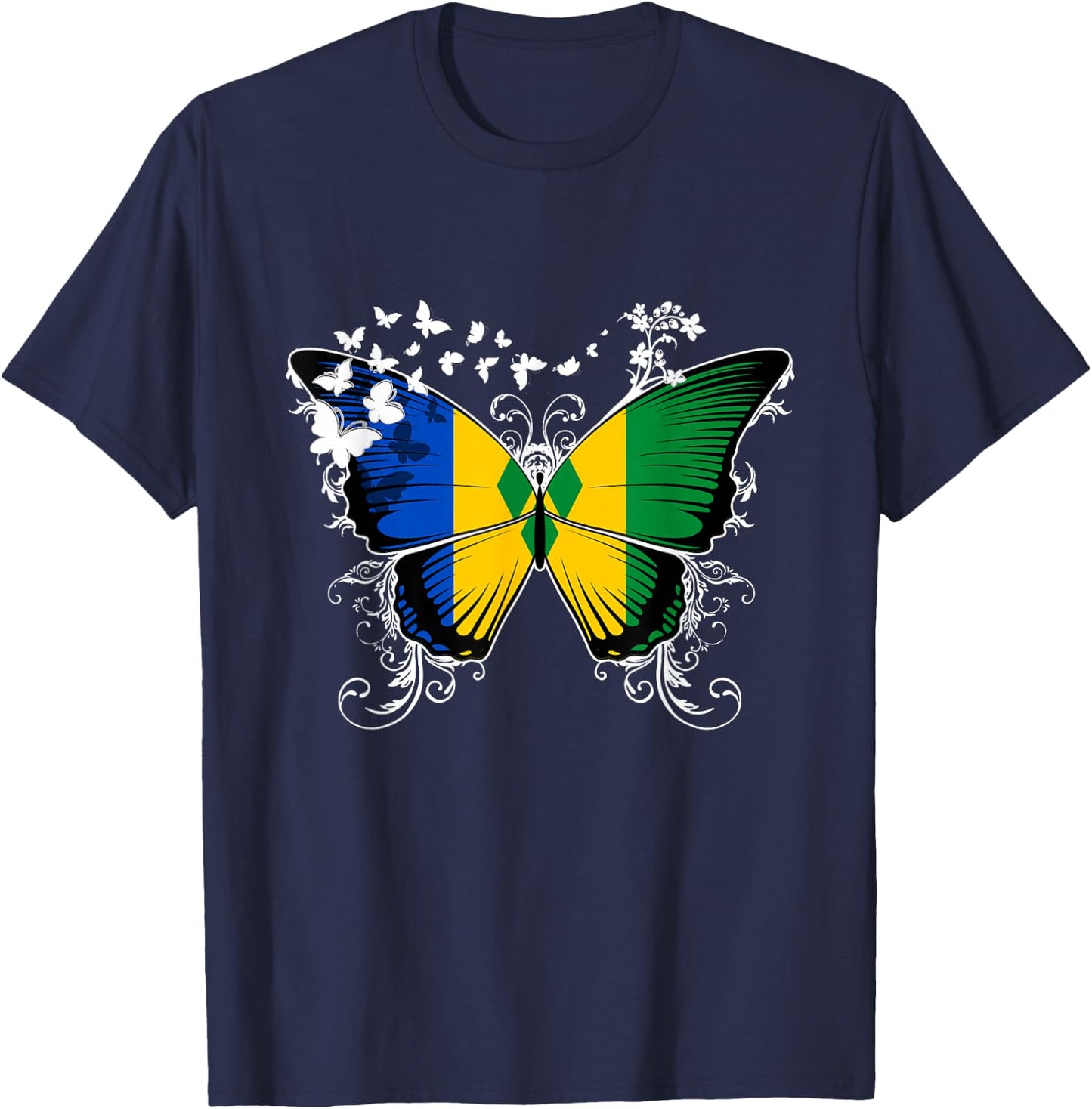 St. Vincent Flag Shirt Butterfly Graphic T Shirt T-Shirt - T-Shirt | Navy
