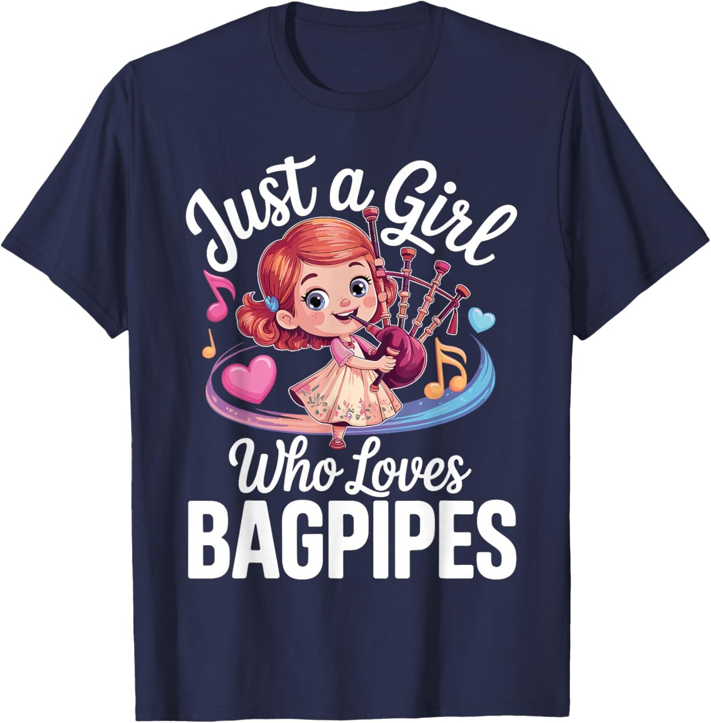 Cute Bagpipe Design Girls Bagpipe Player Bagpiper T-Shirt - T-Shirt | Navy