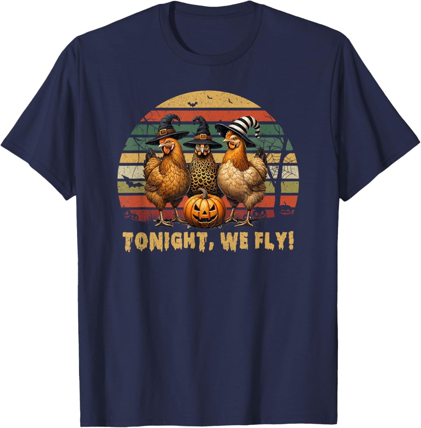 Tonight We Fly Halloween Chicken Fall Farm Animals Spooky T-Shirt - T-Shirt | Navy