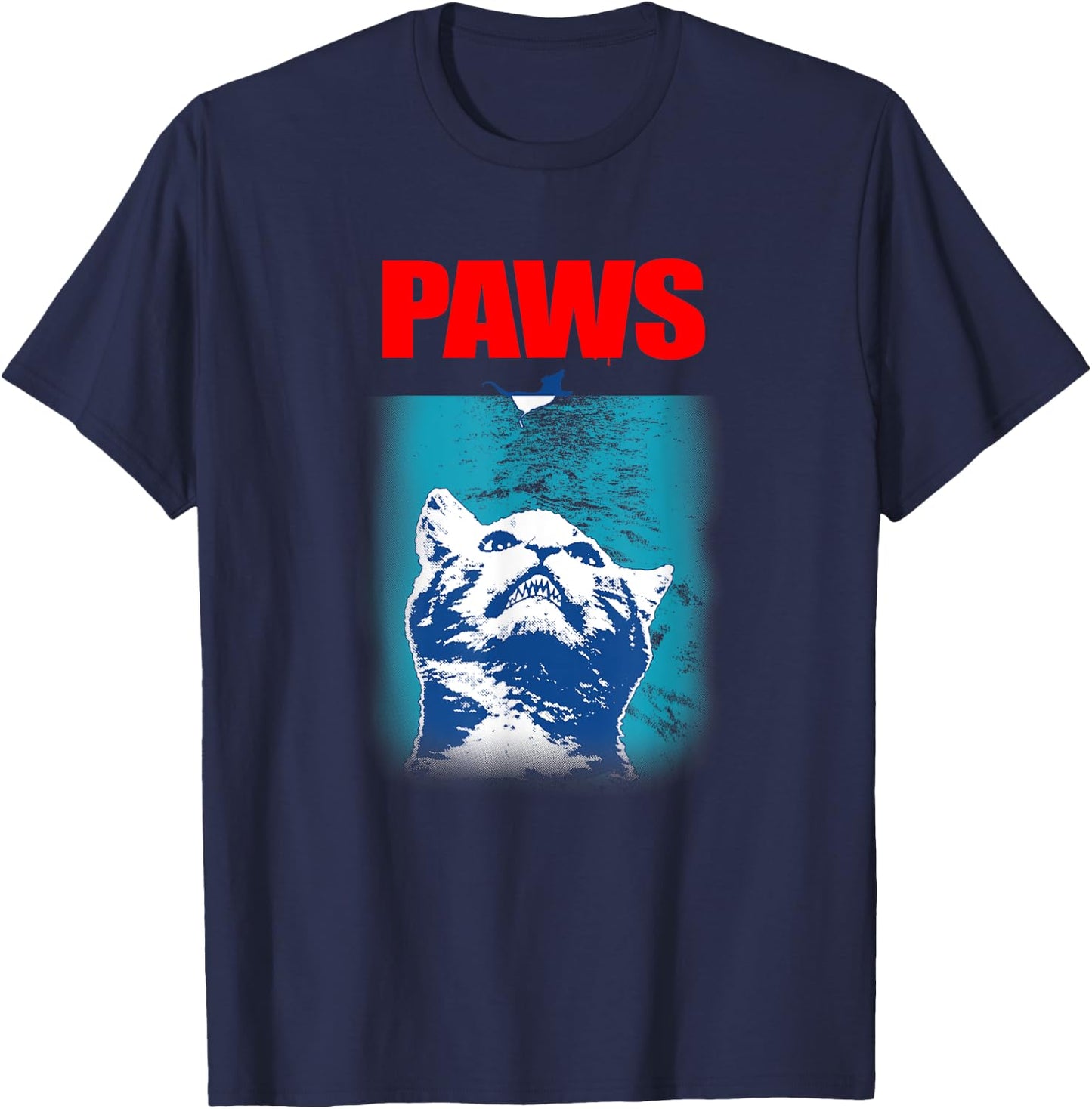 Paws Underwater Shark Attack Funny Cat Parody Gift Women Girls Kids T-Shirt - T-Shirt | Navy