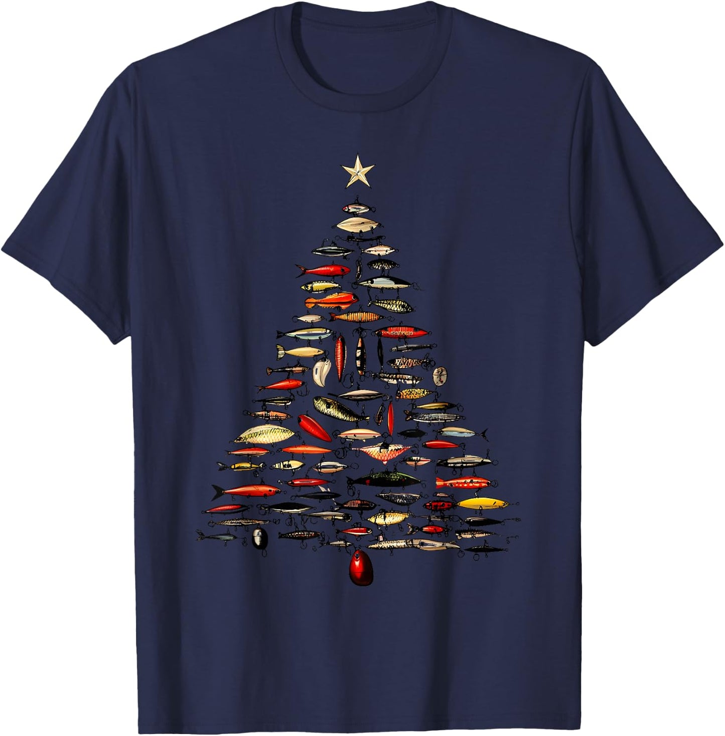 Retro Fishing Lure Christmas Tree Fishermen Fishmas Pajama T-Shirt - T-Shirt | Navy