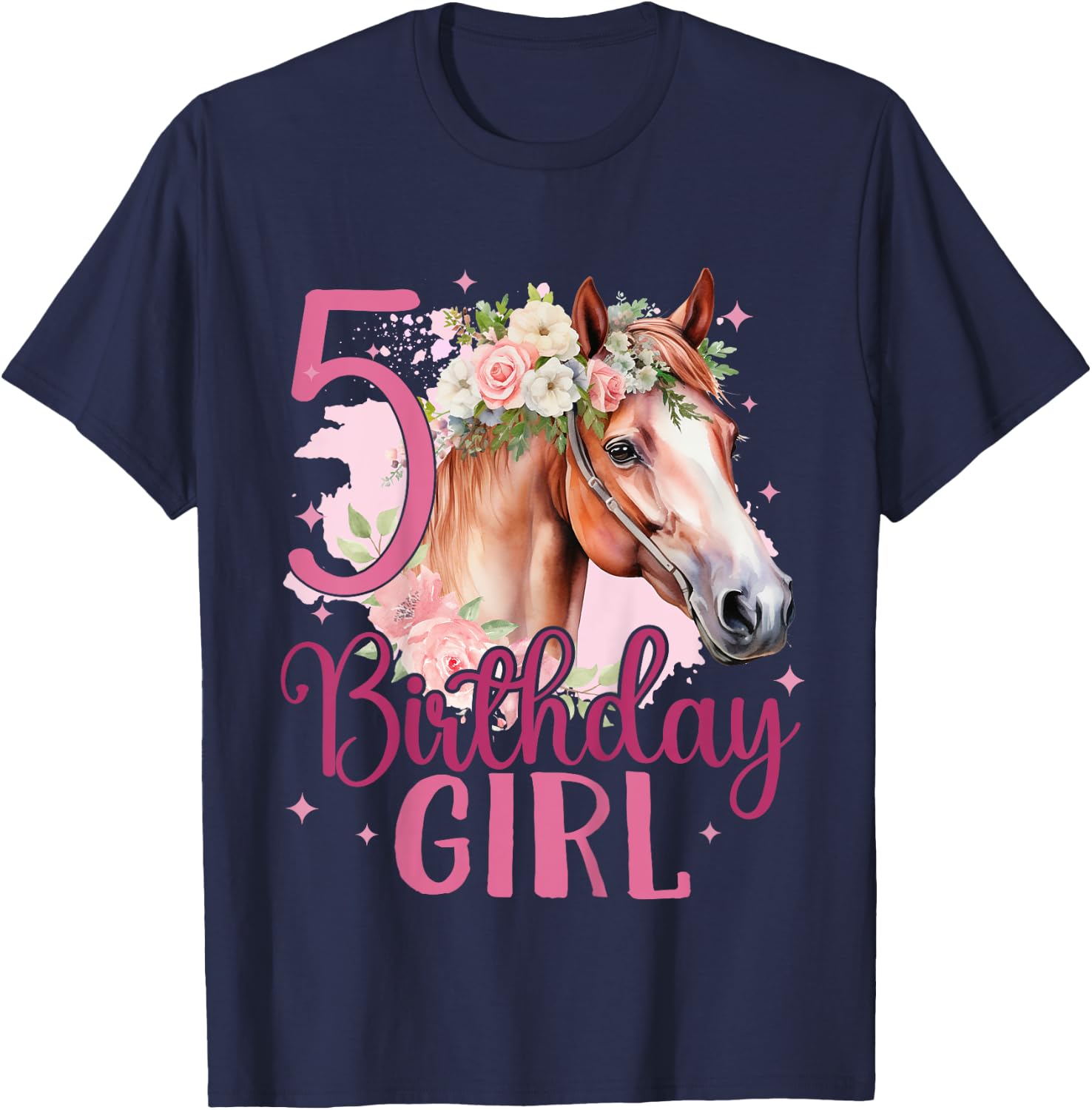 Kids 5th Birthday Horse Girl 5 Years Five Finally 5 Birthday T-Shirt - T-Shirt | Navy