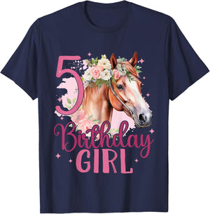 Kids 5th Birthday Horse Girl 5 Years Five Finally 5 Birthday T-Shirt - T-Shirt | Navy
