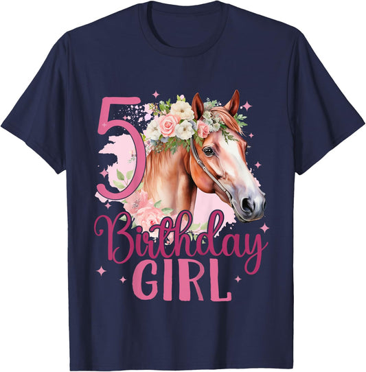 Kids 5th Birthday Horse Girl 5 Years Five Finally 5 Birthday T-Shirt - T-Shirt | Navy
