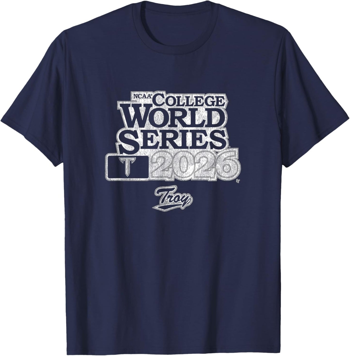2026 College World Series - Troy Trojans Baseball T-Shirt - T-Shirt | Navy