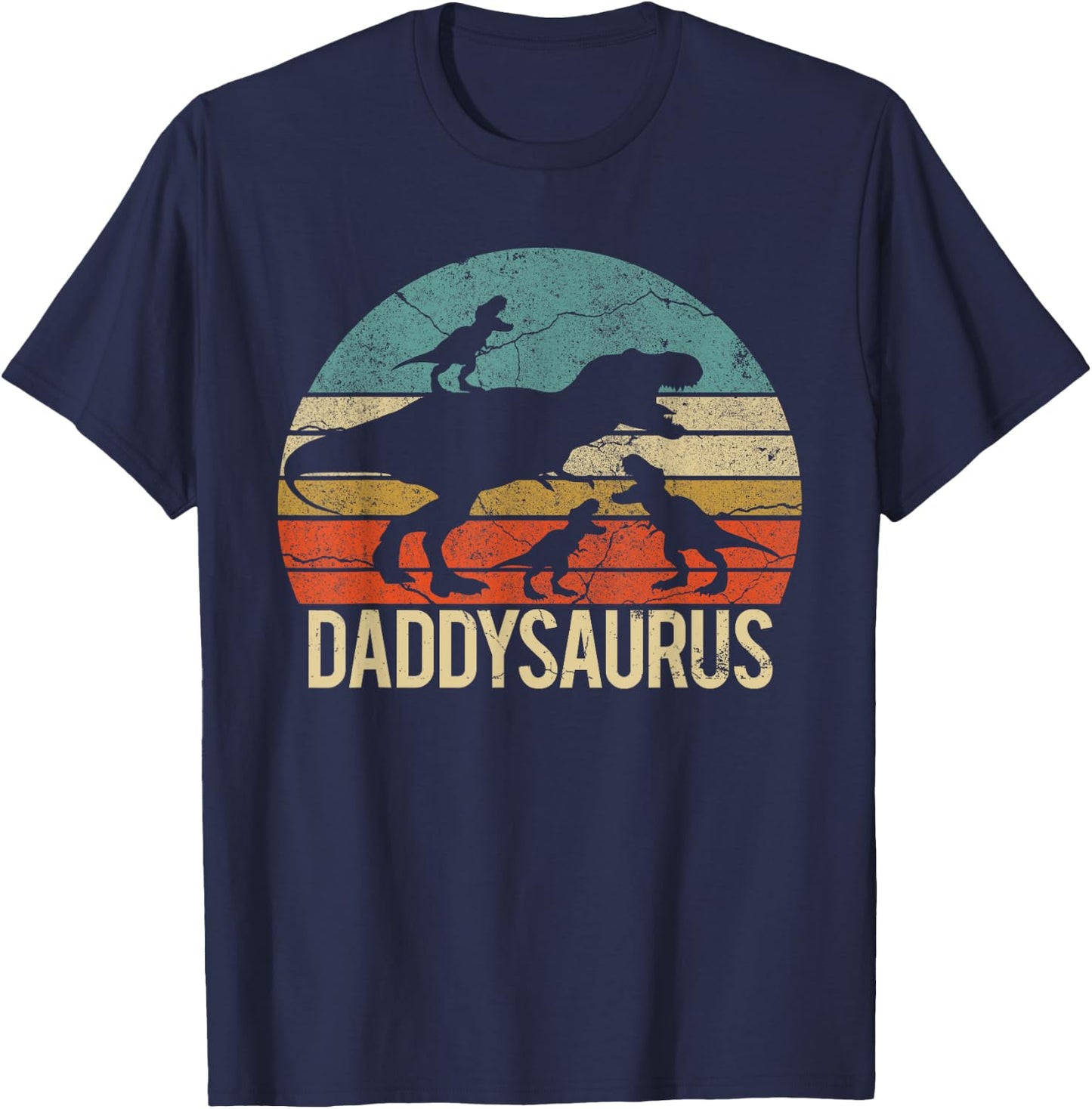Daddy Dinosaur Daddysaurus 3 three Kids xmas christmas Gift T-Shirt - T-Shirt | Navy