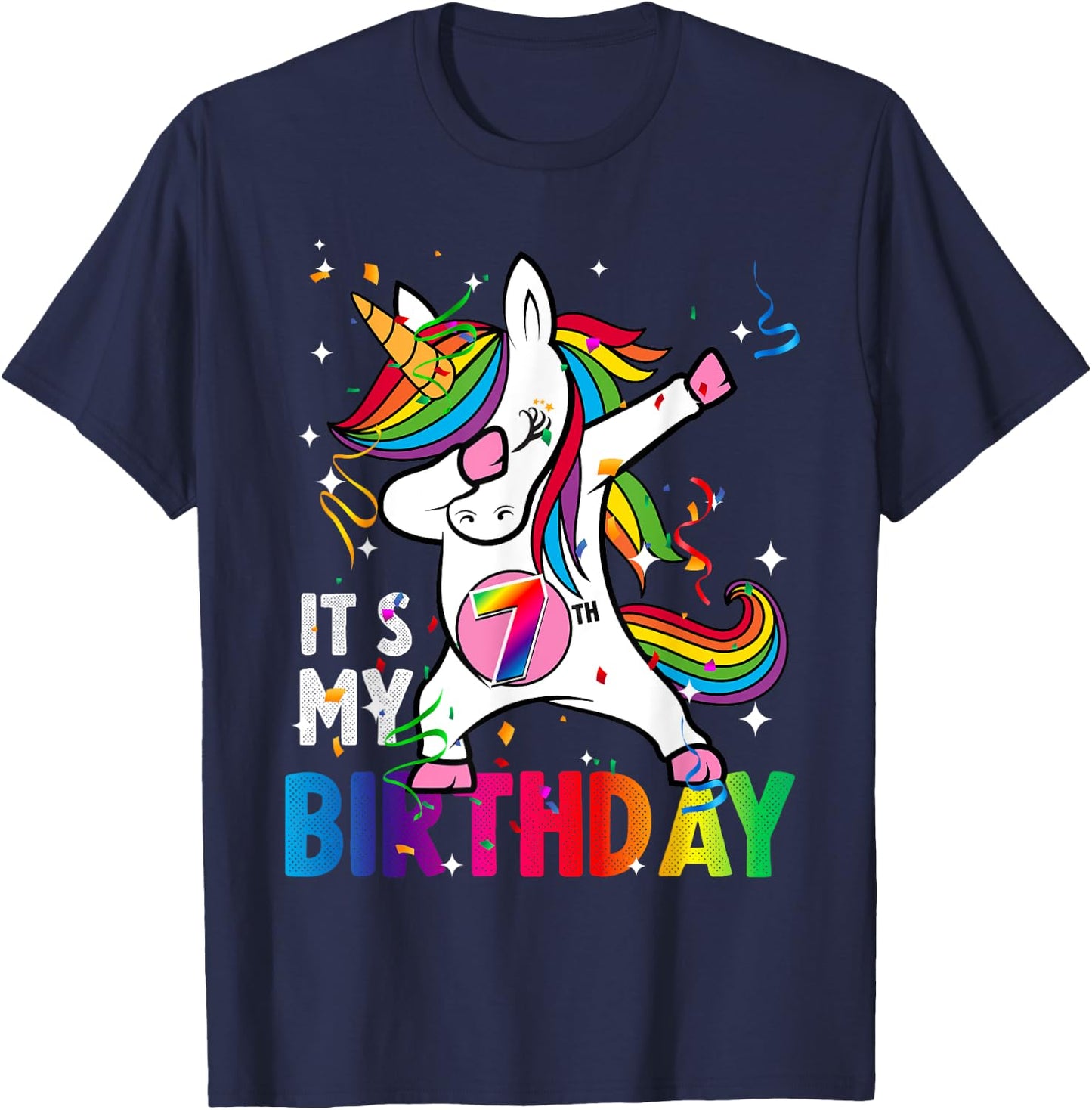 7 Years Old Girl Kid 7th Birthday Gift Dabbing Unicorn T-Shirt - T-Shirt | Navy