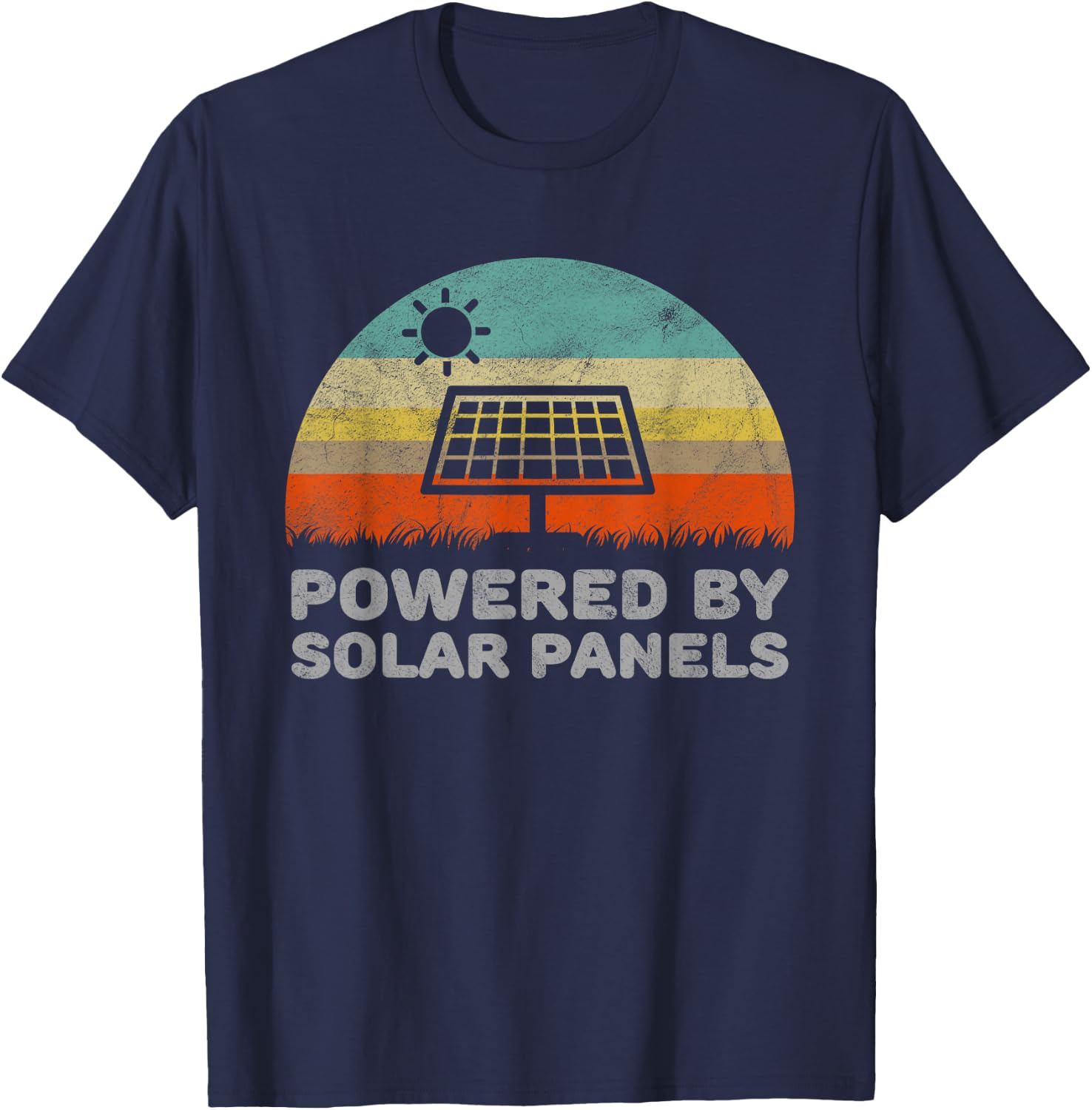 Funny Powered By Solar Panels Environmental Solar Power T-Shirt - T-Shirt | Navy