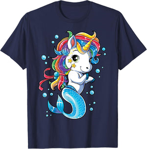Unicorn Mermaid Mermicorn T Shirt Girls Kids Rainbow Gifts T-Shirt - T-Shirt | Navy
