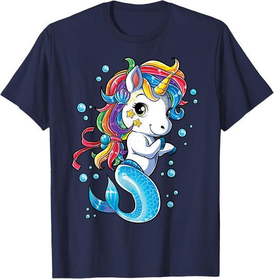 Unicorn Mermaid Mermicorn T Shirt Girls Kids Rainbow Gifts T-Shirt - T-Shirt | Navy