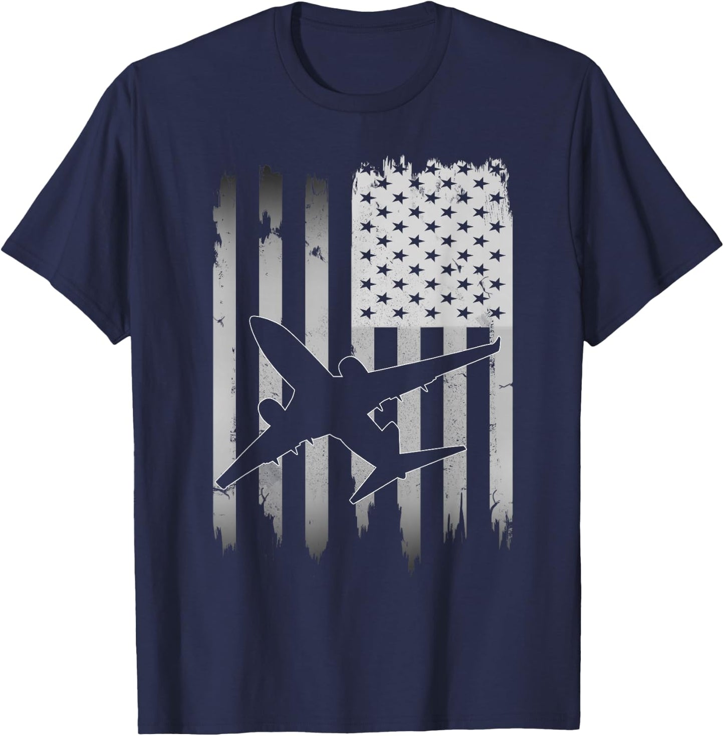 Airplane USA American Flag 4th of July Patriotic Plane Gift T-Shirt - T-Shirt | Navy