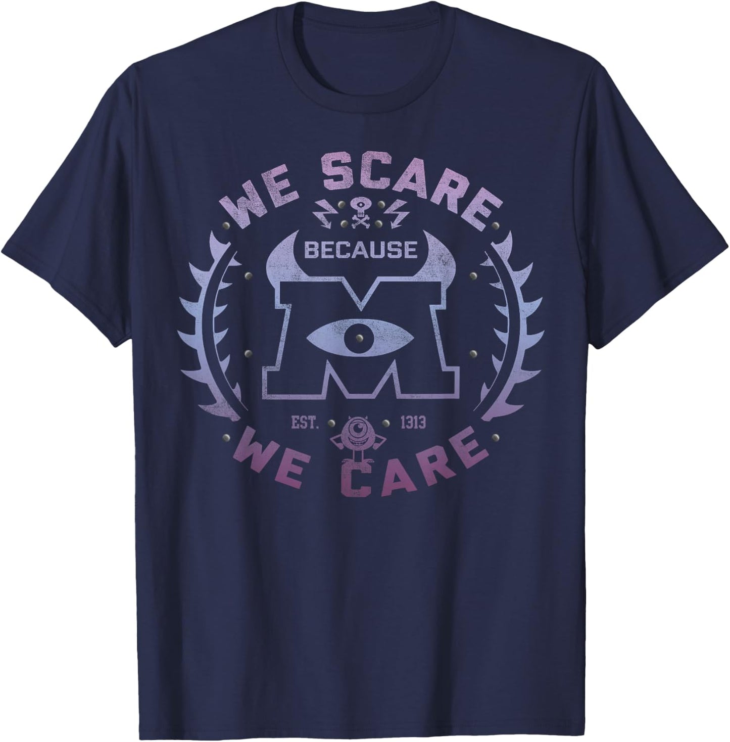 Disney Pixar Monsters Inc. We Scare Because We Care Logo T-Shirt - T-Shirt | Navy