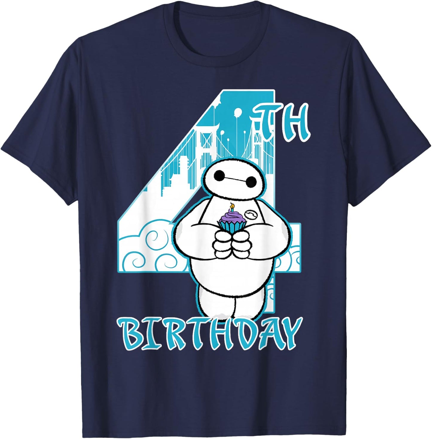 Disney Big Hero 6 Baymax 4th Birthday Cupcake Portrait T-Shirt - T-Shirt | Navy