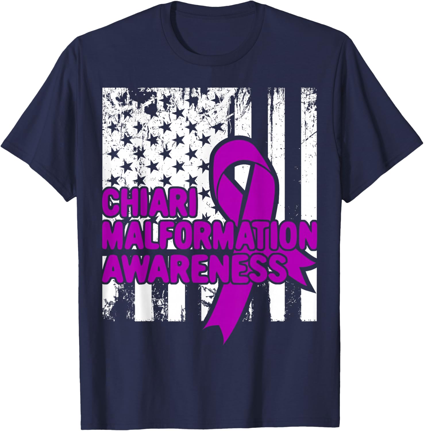 American Flag Shirt - Chiari Malformation Awareness T-Shirt - T-Shirt | Navy