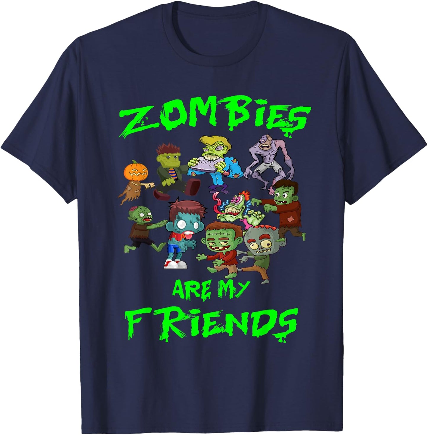 Zombies Are My Friends Halloween T-Shirt - T-Shirt | Navy
