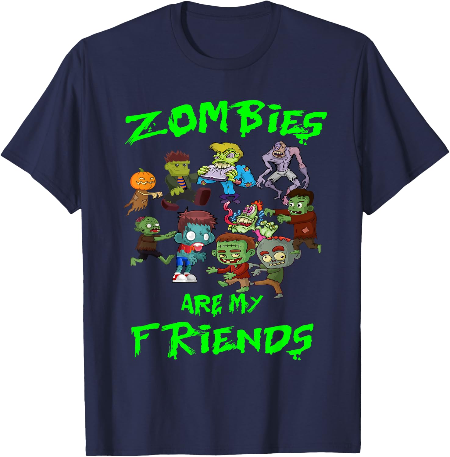 Zombies Are My Friends Halloween T-Shirt - T-Shirt | Navy