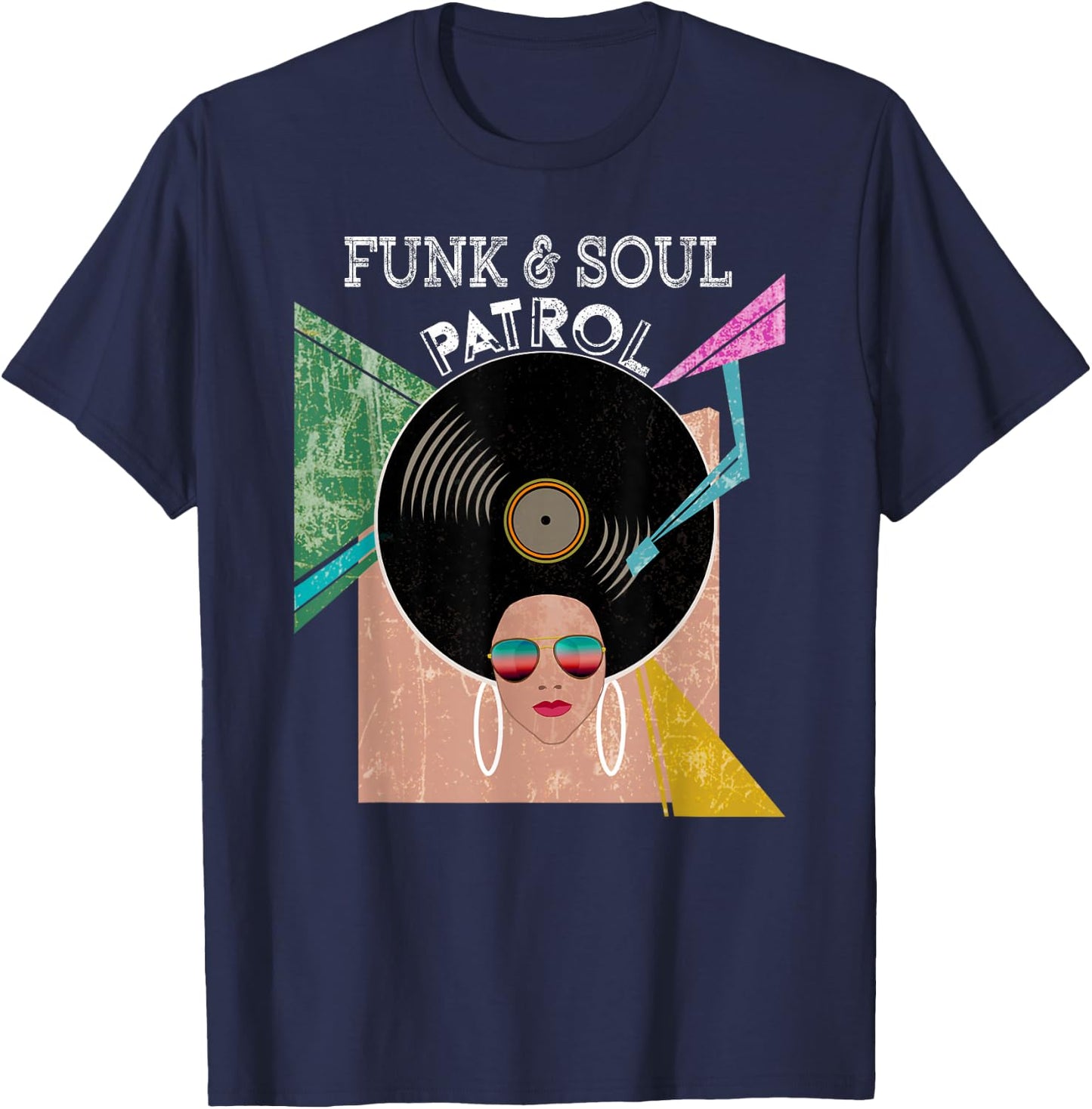 FUNK & SOUL PATROL 70s 80s Vintage Afro Graphic Music Shirt T-Shirt - T-Shirt | Navy