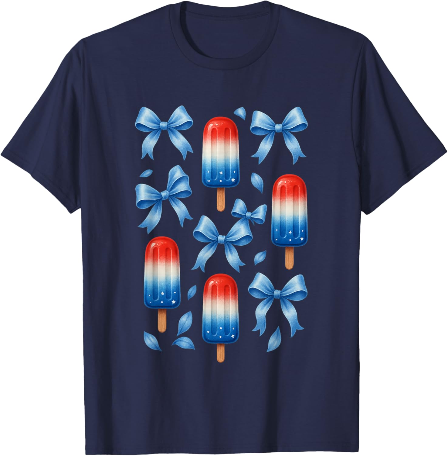 Coquette Bow Preppy 4th of July Popsicle Bow Girl Women T-Shirt - T-Shirt | Navy
