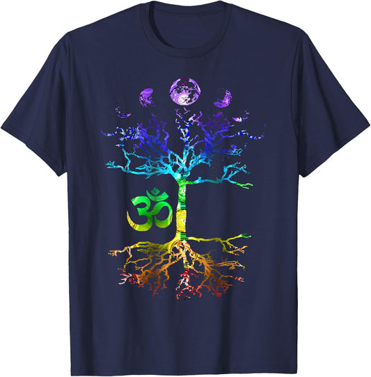 Phases of The Moon Tree of Life Om Chakra Gift Small T-Shirt - T-Shirt | Navy