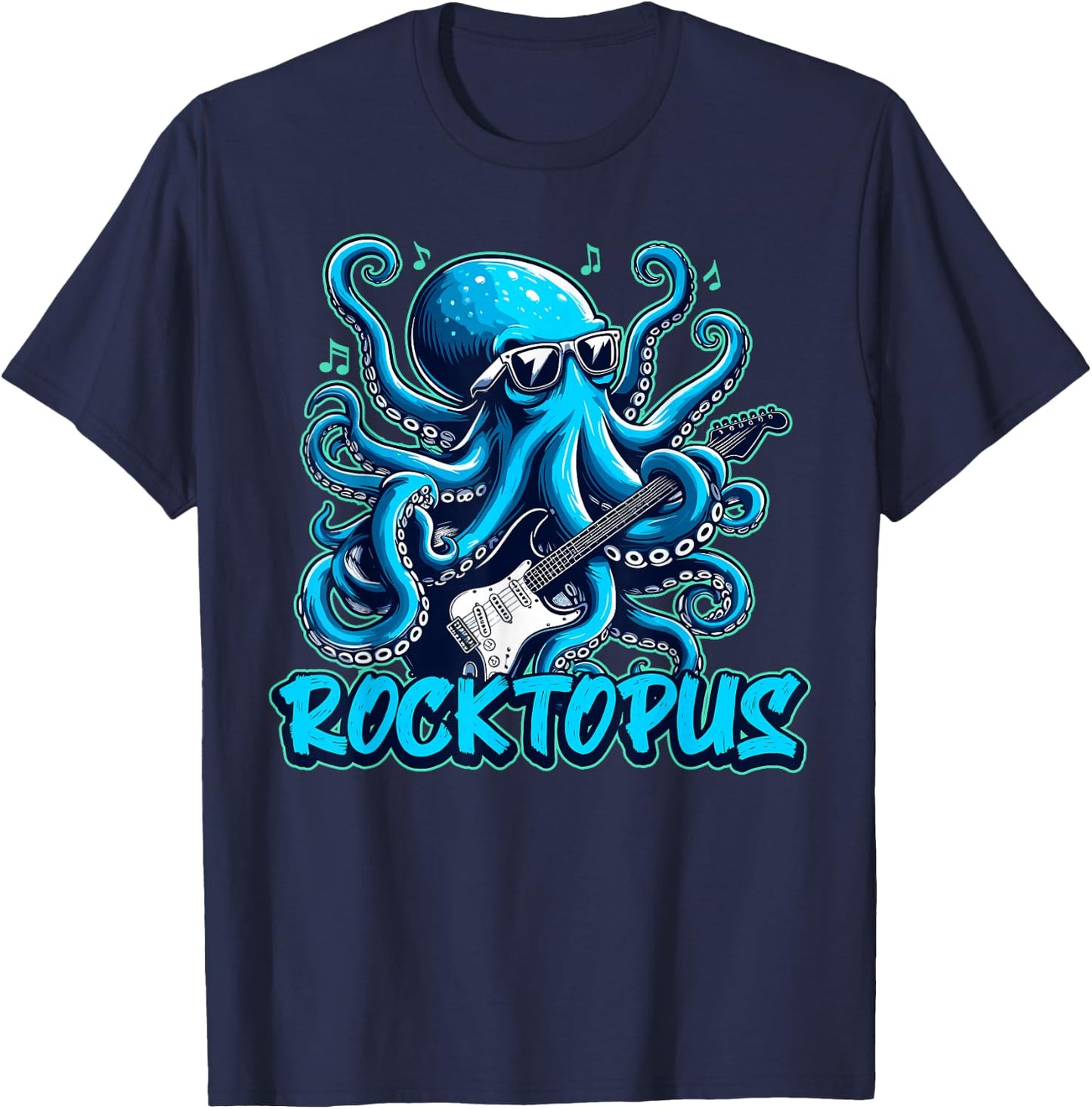 Rocktopus Cool Octopus with Guitar Music Lover T-Shirt - T-Shirt | Navy