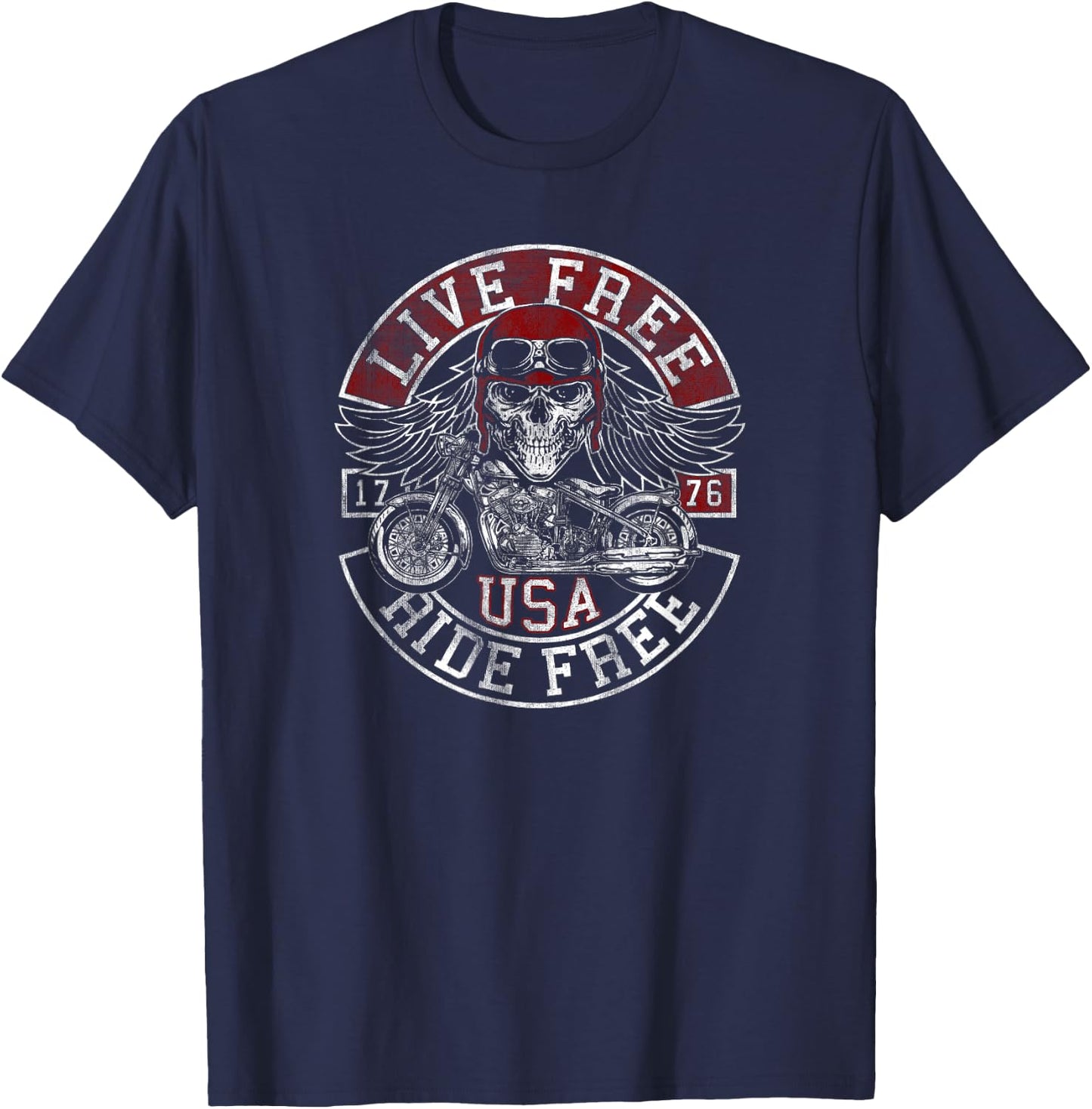 Live Free Ride Free USA Motorcycle T-Shirt - T-Shirt | Navy