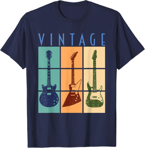 Retro Vintage Guitars Cool Classic Guitars Art Design T-Shirt - T-Shirt | Navy