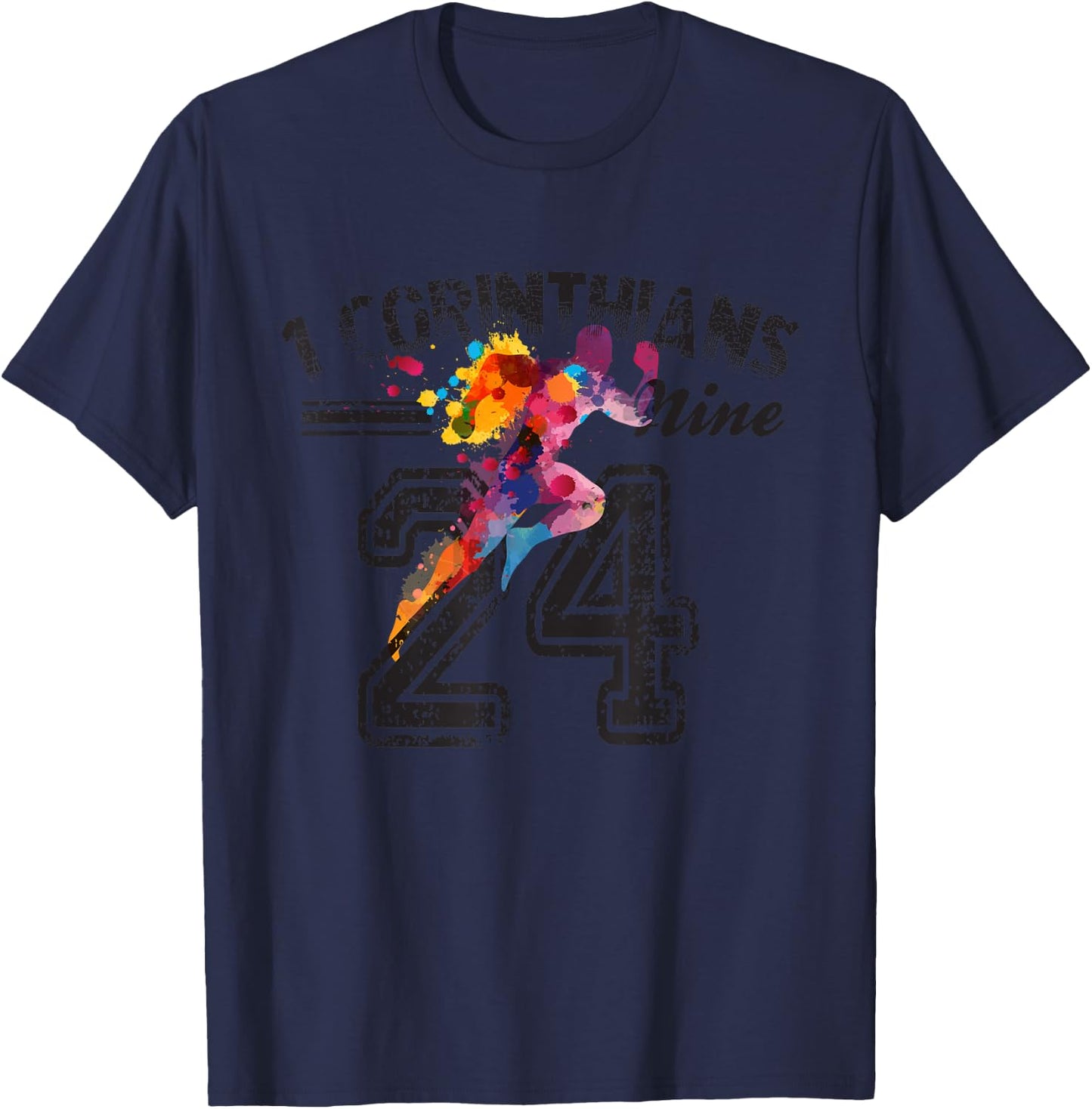 1 x Corinthians 9:24 Christian Runner T-Shirt - T-Shirt | Navy