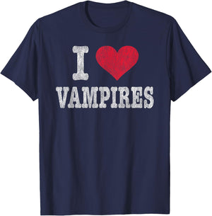 Vintage I Love Vampires T Shirt Trendy Gift T-Shirt - T-Shirt | Navy