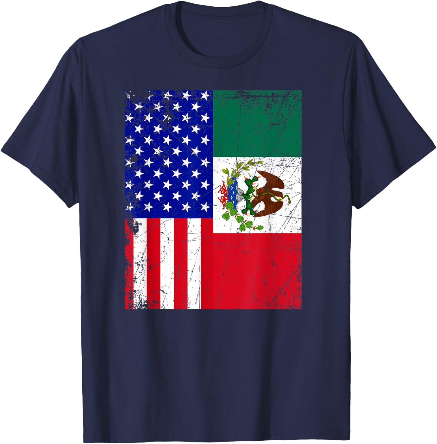 Mexican American Flag Shirt | Half Mexico Half USA T-Shirt - T-Shirt | Navy