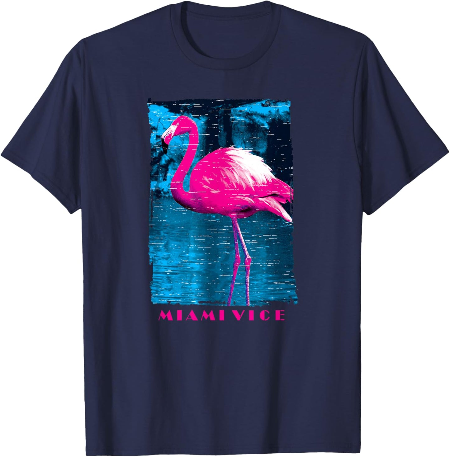 Miami Vice Original Pink Flamingo T-Shirt - T-Shirt | Navy
