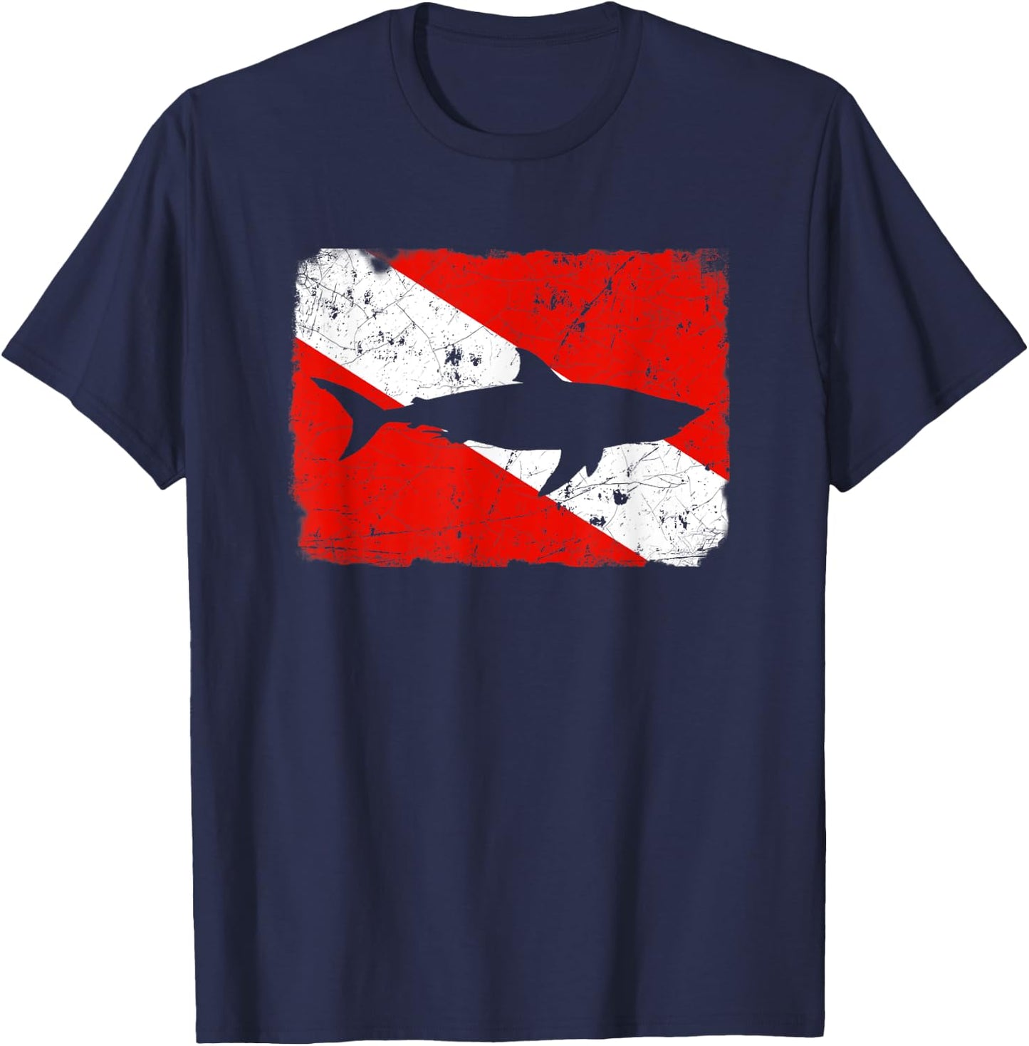 Shark Dive Flag / Vintage Distressed Divers T-Shirt - T-Shirt | Navy