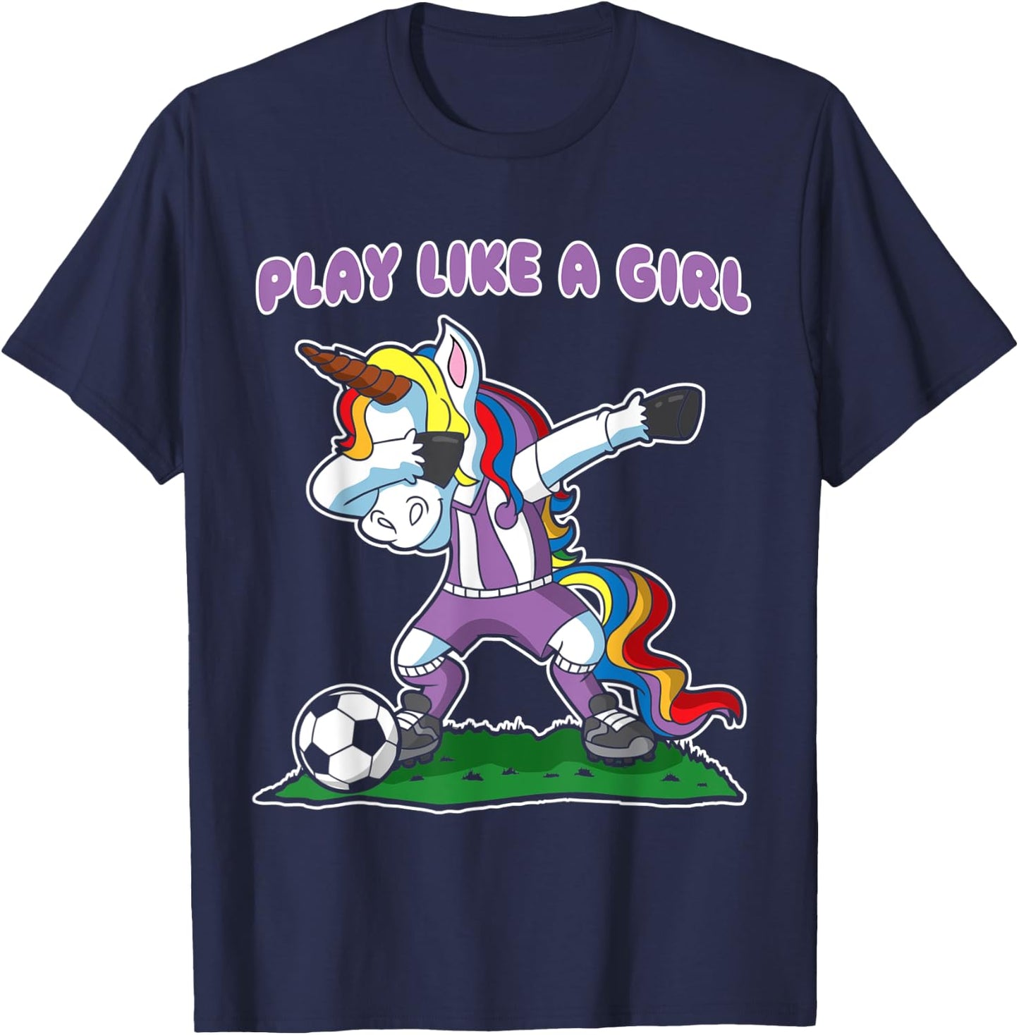 Soccer Unicorn Play Like A Girl Kids Girls Gift T-Shirt - T-Shirt | Navy