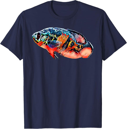 Scary Knight Clothing Tiger Oscar Cichlid Fish T-Shirt - T-Shirt | Navy