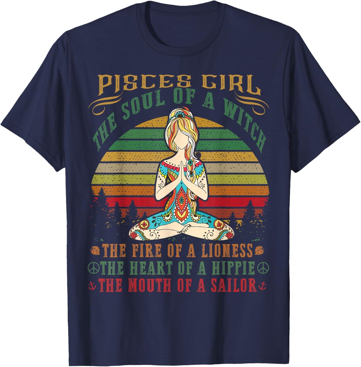 Pisces Girl for Yoga Black Women Birthday Gifts T-Shirt - T-Shirt | Navy