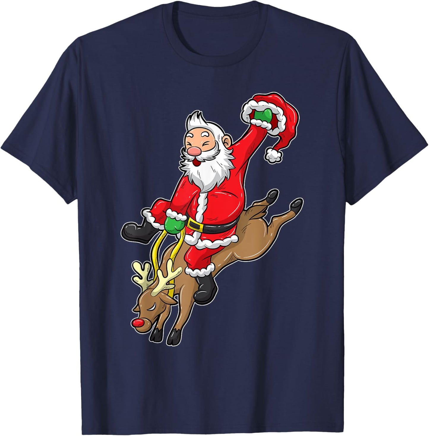 Cowboy Santa Xmas Reindeer Rodeo Christmas In Texas T-Shirt - T-Shirt | Navy