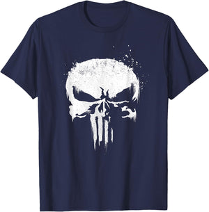 Marvel The Punisher White Ink Splatter Skull Logo T-Shirt - T-Shirt | Navy