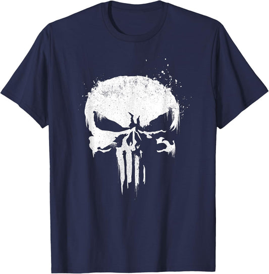Marvel The Punisher White Ink Splatter Skull Logo T-Shirt - T-Shirt | Navy