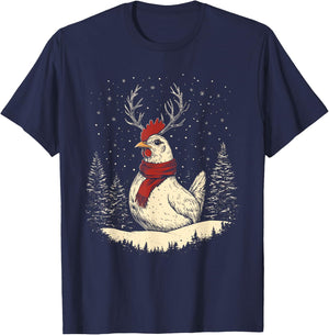 Chicken Reindeer Farmer Christmas Xmas T-Shirt - T-Shirt | Navy