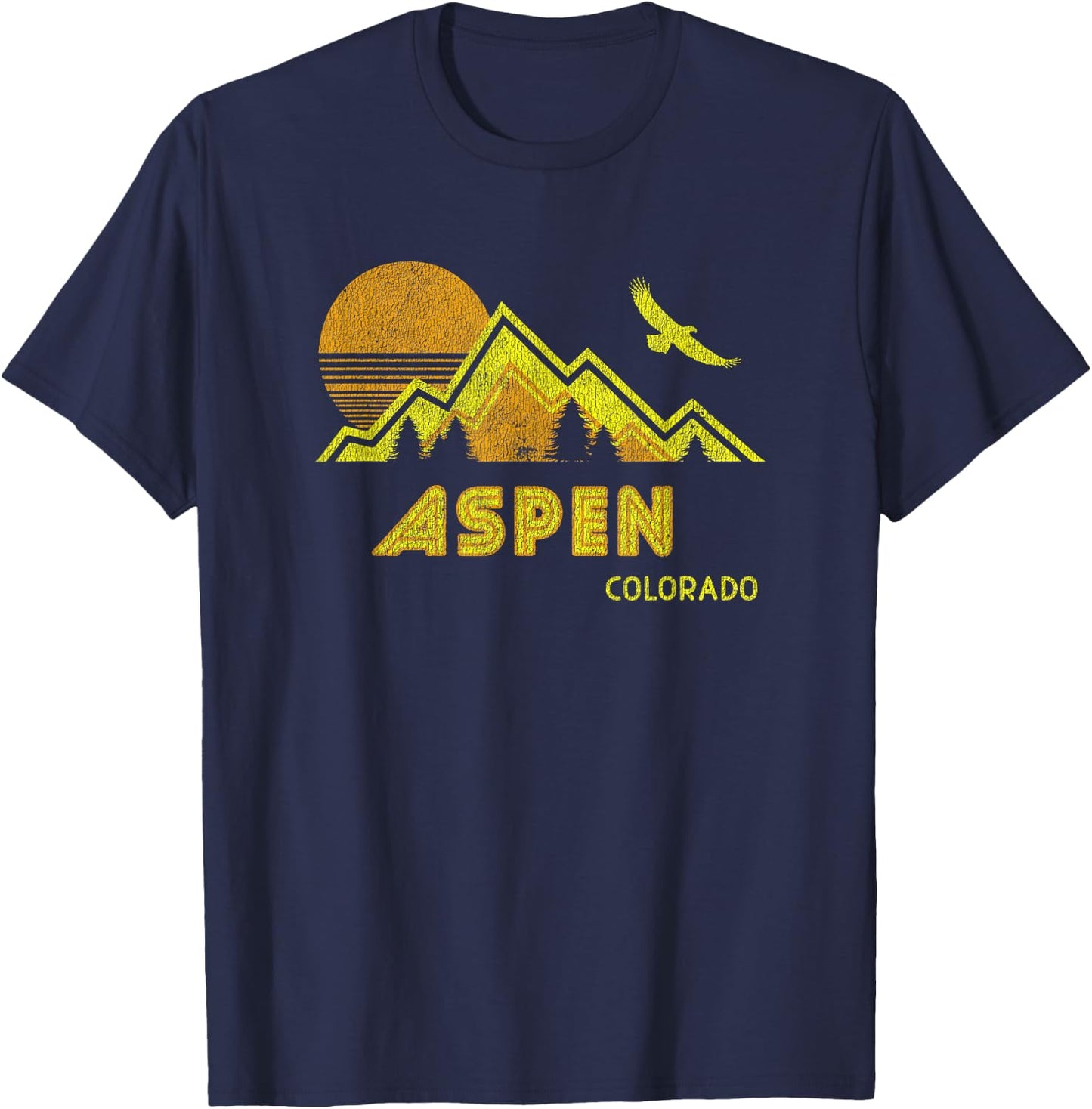 Retro Aspen Colorado Distressed Home T-Shirt - T-Shirt | Navy
